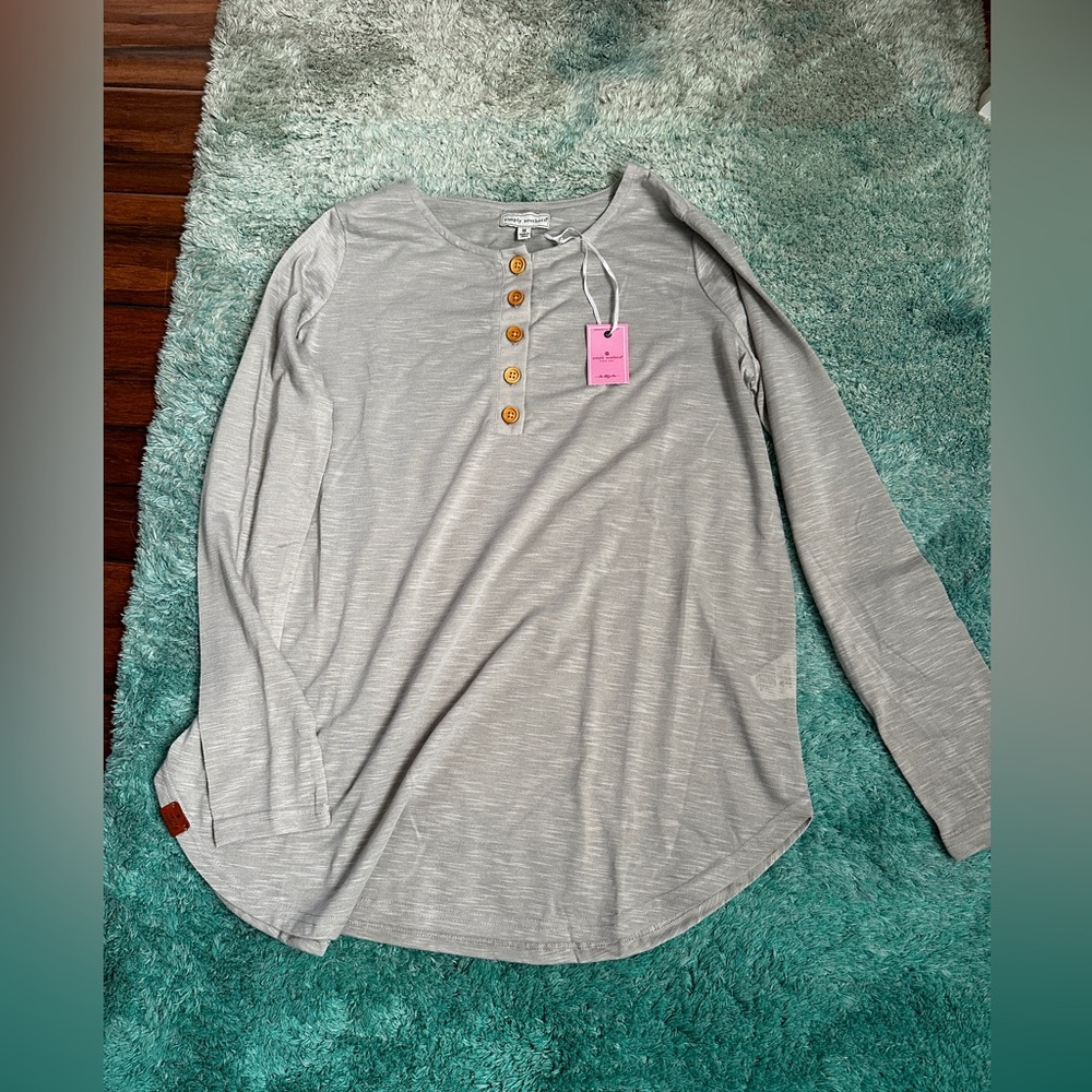 Women’s Simply Southern Gray Long Sleeve Henley Top